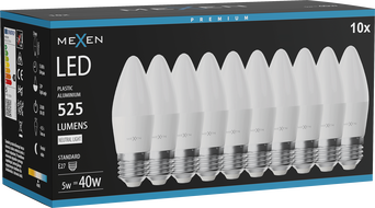 Mexen Nova 10x LED žiarovka E27, C37, 5W, Neutrálna - 4000K, 525 lm - L102-E27-0540-01x10
