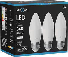 Mexen Nova 3x LED žiarovka E27, C37, 8W, Neutrálna - 4000K, 840 lm - L102-E27-0840-01x03
