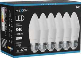 Mexen Nova 6x Žiarovka LED E27, C37, 8W, Neutrálna - 4000K, 840 lm - L102-E27-0840-01x06