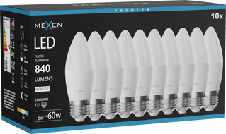 Mexen Nova 10x LED žiarovka E27, C37, 8W, Neutrálna - 4000K, 840 lm - L102-E27-0840-01x10