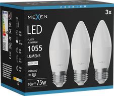 Mexen Nova 3x LED žiarovka E27, C37, 10W, Neutrálna - 4000K, 1055 lm - L102-E27-1040-01x03