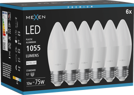 Mexen Nova 6x LED žiarovka E27, C37, 10W, Neutrálna - 4000K, 1055 lm - L102-E27-1040-01x06