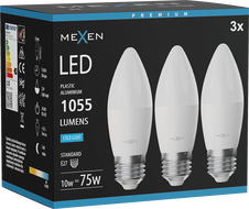 Mexen Nova 3x LED žiarovka E27, C37, 10W, Studená - 6500K, 1055 lm - L102-E27-1065-01x03