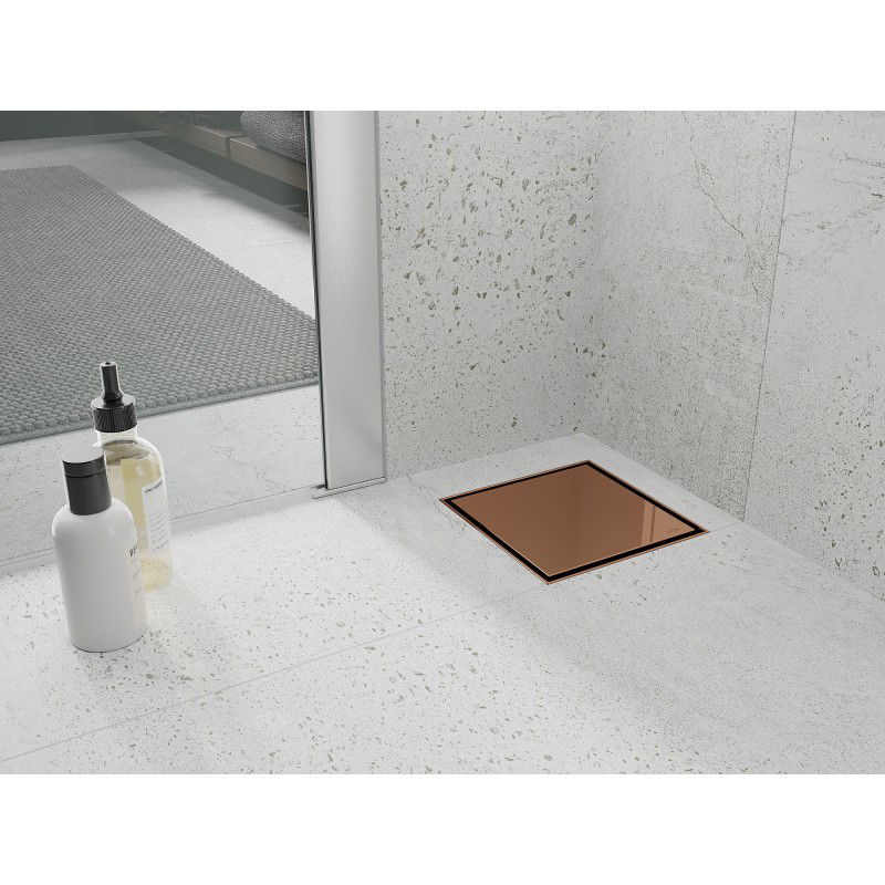 Mexen Flat-Q M13 štvorcový podlahový vpust 15 x 15 cm, ružové zlato - 1610015