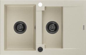 Mexen Gaspar granitový drez 1,5-komorový s odkvapkávačom 737 x 475 mm, béžový, čierny sifón - 6507731505-69-B