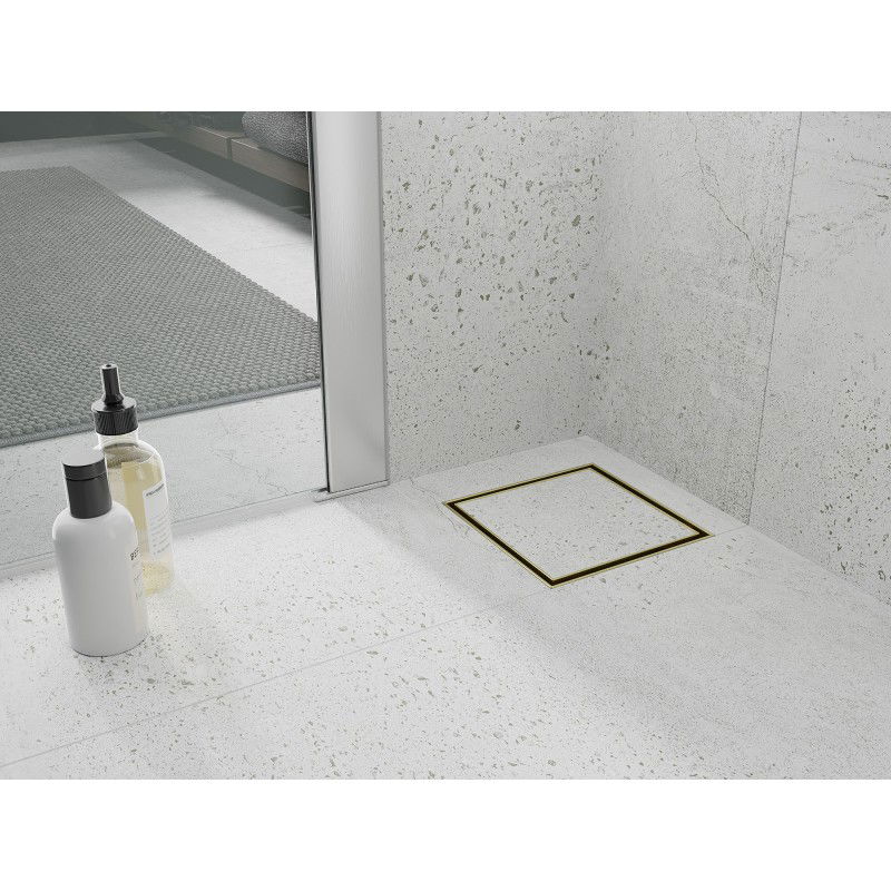 Mexen Flat-Q M13 podlahový štvorcový vpust 15 x 15 cm, zlatý kartáčovaný - 1A10015