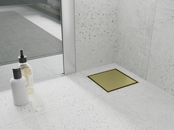 Mexen Flat-Q M13 podlahový štvorcový vpust 15 x 15 cm, zlatý kartáčovaný - 1A10015