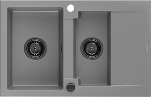 Mexen Gaspar žulový drez 1,5-komorový s odkvapkávačom 737 x 475 mm, sivý, čierny sifón - 6507731505-71-B