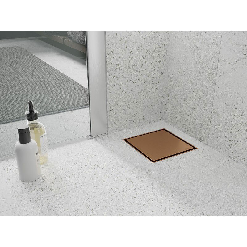 Mexen Flat-Q M13 podlahová vpust štvorcová 12 x 12 cm, kefovaná meď - 1C10012