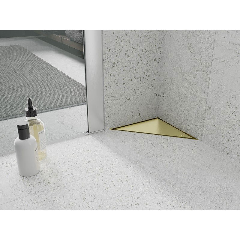 Mexen Flat-T M13 podlahový vpust trojuholníkový 20 x 20 cm, zlatý kartáčovaný - 1A10320