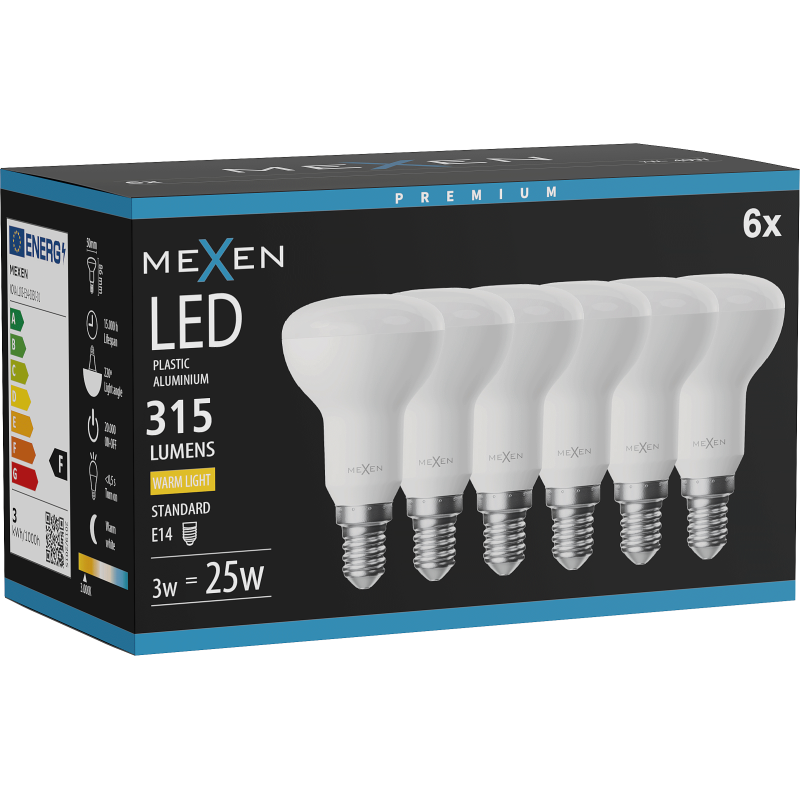 Mexen Nova 6x LED žiarovka E14, R50, 3W, Teplá - 3000K, 315 lm - L103-E14-0330-01x06
