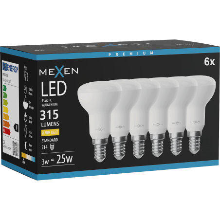 Mexen Nova 6x LED žiarovka E14, R50, 3W, Teplá - 3000K, 315 lm - L103-E14-0330-01x06