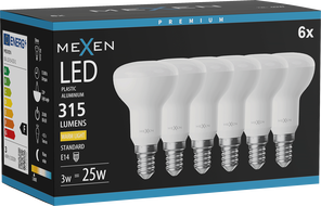 Mexen Nova 6x LED žiarovka E14, R50, 3W, Teplá - 3000K, 315 lm - L103-E14-0330-01x06