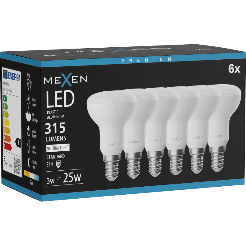Mexen Nova 6x LED žiarovka E14, R50, 3W, Neutrálna - 4000K, 315 lm - L103-E14-0340-01x06