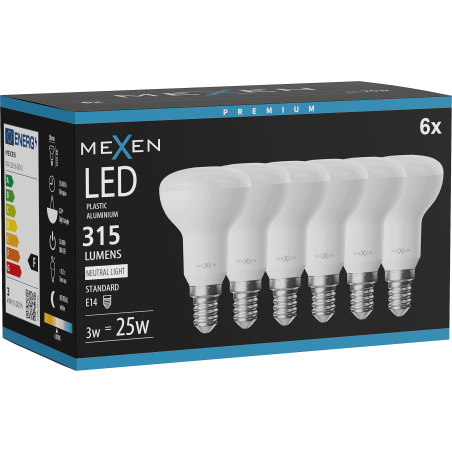 Mexen Nova 6x LED žiarovka E14, R50, 3W, Neutrálna - 4000K, 315 lm - L103-E14-0340-01x06