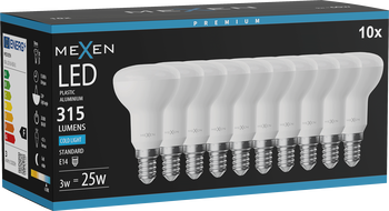 Mexen Nova 10x LED žiarovka E14, R50, 3W, Studená - 6500K, 315 lm - L103-E14-0365-01x10