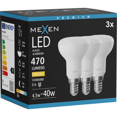 Mexen Nova 3x LED žiarovka E14, R50, 4,5W, Teplá - 3000K, 470 lm - L103-E14-0530-01x03