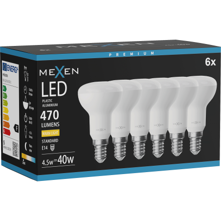 Mexen Nova 6x LED žiarovka E14, R50, 4,5W, Teplá - 3000K, 470 lm - L103-E14-0530-01x06