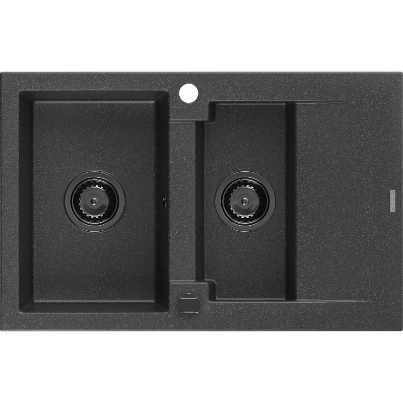 Mexen Gaspar granitový drez 1,5-komorový s odkvapávačom 737 x 475 mm, čierny s bodkami, čierny sifón - 6507731505-76-B
