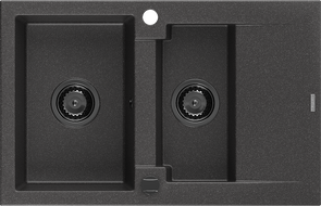 Mexen Gaspar granitový drez 1,5-komorový s odkvapkávačom 737 x 475 mm, čierny škvrnitý, čierny sifón - 6507731505-76-B