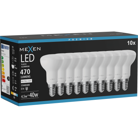 Mexen Nova 10x LED žiarovka E14, R50, 4,5W, Neutrálna - 4000K, 470 lm - L103-E14-0540-01x10