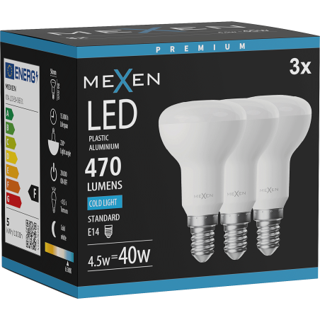 Mexen Nova 3x LED žiarovka E14, R50, 4,5W, Studená - 6500K, 470 lm - L103-E14-0565-01x03