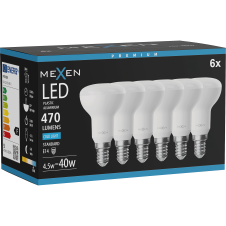 Mexen Nova 6x LED žiarovka E14, R50, 4,5W, Studená - 6500K, 470 lm - L103-E14-0565-01x06
