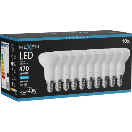 Mexen Nova 10x LED žiarovka E14, R50, 4,5W, Studená - 6500K, 470 lm - L103-E14-0565-01x10