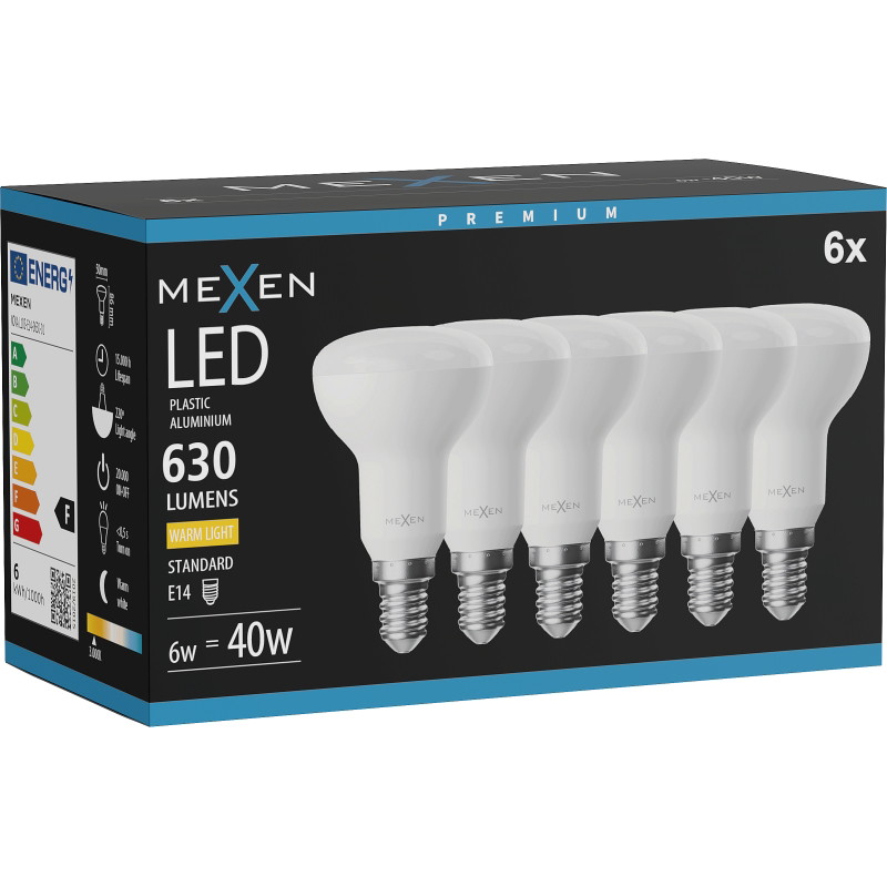 Mexen Nova 6x LED žiarovka E14, R50, 6W, Teplá - 3000K, 630 lm - L103-E14-0630-01x06