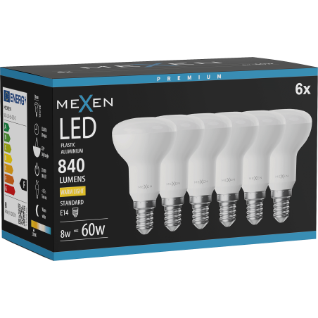 Mexen Nova 6x LED žiarovka E14, R50, 8W, Teplá - 3000K, 840 lm - L103-E14-0830-01x06