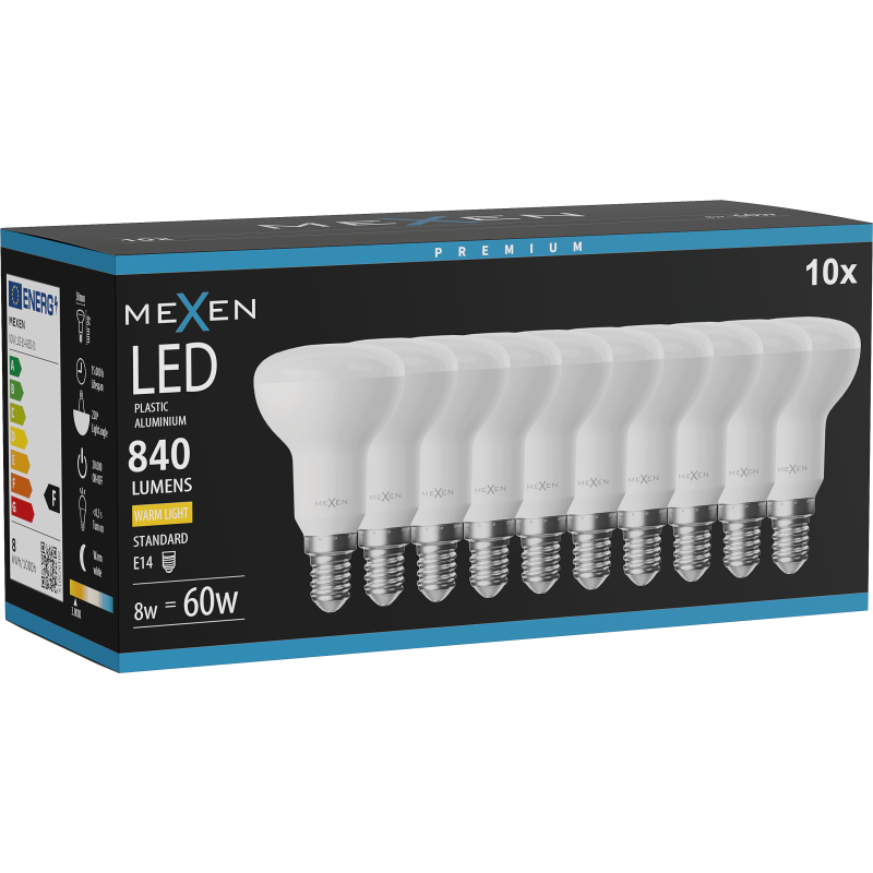 Mexen Nova 10x LED žiarovka E14, R50, 8W, Teplá - 3000K, 840 lm - L103-E14-0830-01x10