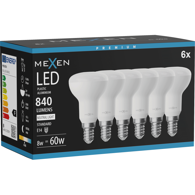 Mexen Nova 6x Žiarovka LED E14, R50, 8W, Neutrálna - 4000K, 840 lm - L103-E14-0840-01x06