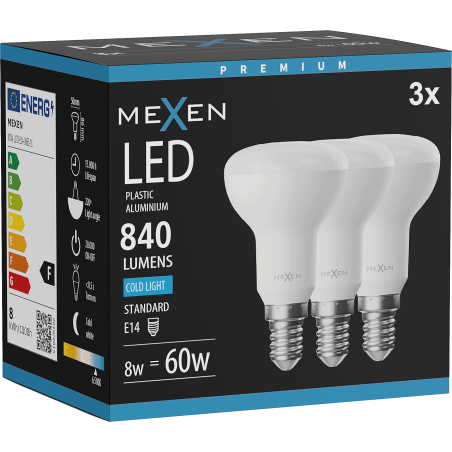 Mexen Nova 3x LED žiarovka E14, R50, 8W, Studená - 6500K, 840 lm - L103-E14-0865-01x03