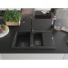 Mexen Gaspar granitový 1,5-komorový drez s odkvapkávačom 737 x 475 mm Čierna/Strieborná metalíza, Sifón Čierna - 6507731505-73-B