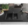 Mexen Gaspar granitový drez 1,5-komorový so sušičkou 737 x 475 mm čierny/strieborný metalik, čierny sifón