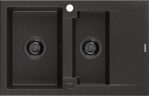 Mexen Gaspar žulový drez 1,5-komorový s odkvapkávačom 737 x 475 mm, čierny/zlatý metalik, čierny sifón - 6507731505-75-B