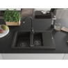 Mexen Gaspar granitový drez 1,5-komorový s odkvapkávačom 737 x 475 mm, čierny/zlatý metalik, čierny sifón