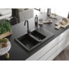 Mexen Gaspar granitový 1,5-komorový drez s odkvapkávačom 737 x 475 mm, Čierna/Zlatá metalíza, Sifón Čierna - 6507731505-75-B