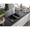 Mexen Gaspar granitový drez 1,5-komorový s odkvapkávačom 737 x 475 mm, čierny/strieborný metalik, chrómový sifón