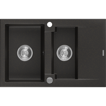 Mexen Gaspar granitový drez 1,5-komorový s odkvapkávačom 737 x 475 mm, čierny/zlatý metalický, sifón chróm