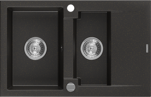 Mexen Gaspar granitový drez 1,5-komorový s odkvapkávačom 737 x 475 mm, čierny/zlatý metalický, sifón chróm