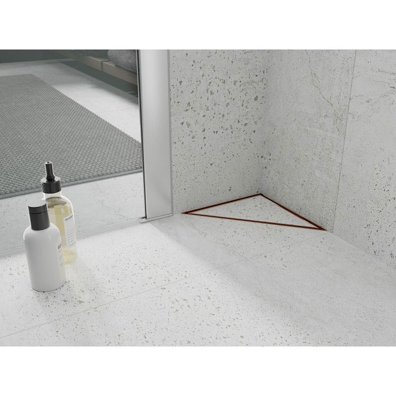 Mexen Flat-T M13 podlahový vpust trojuholníkový 20 x 20 cm, kefovaná meď - 1C10320