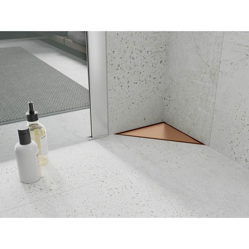 Mexen Flat-T M13 podlahový vpust trojuholníkový 20 x 20 cm, kefovaná meď - 1C10320