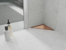 Mexen Flat-T M13 podlahový vpust trojuholníkový 20 x 20 cm, kefovaná meď - 1C10320