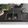 Mexen Gaspar granitový 1,5-komorový drez s krátkym odkvapkávačom 737 x 475 mm, Čierna škvrnitá - 6507731505-76