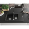 Mexen Gaspar granitový kuchynský drez 1,5-komorový s odkvapom 737 x 475 mm, čierny, chrómový sifón - 6507731505-77