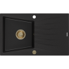Mexen Cesar žulový drez 1-komorový s odkvapkávačom 775 x 470 mm, čierny, sifón zlatý - 6514771010-77-G