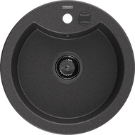 Mexen Diego žulový kuchynský drez s 1 komorou 488 x 480 mm, čierny fŕkaný, čierny sifón - 6512481000-76-B