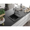 Mexen Enzo granitový drez s 1 komorou a odkvapkávačom 576 x 465 mm, čierny, drezový odtok čierny - 6506571005-77-B