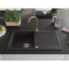 Mexen Leo granitový drez s jednou komorou a odkvapkávacou plochou 900 x 500 mm, čierny, sifón zlatý - 6501901010-77-G
